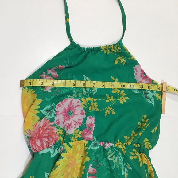 The Childrens Place Dress  Girls Sz XL 14 Green Floral Halter Chiffon Hi Low - Picture 6 of 14